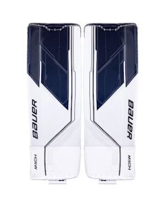 Bauer Supreme Mach Goalie Leg Pads, Wht/Nav, Snr L